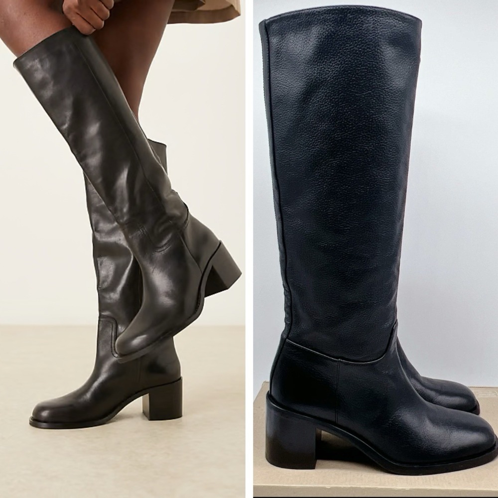 Stuart Weitzman Finn Women's Knee High Boots Black Leather Side Zip Size US 6.5